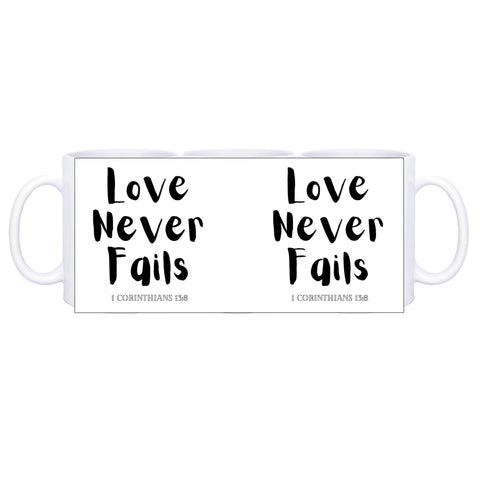 Chirstian-Ceramic Mug-Love Never Fails-Studio Salt & Light