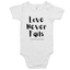 Chirstian-Infant Onesie-Love Never Fails-Studio Salt & Light