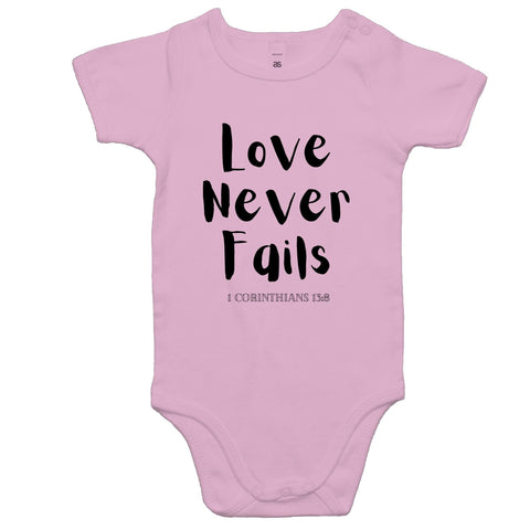 Chirstian-Infant Onesie-Love Never Fails-Studio Salt & Light