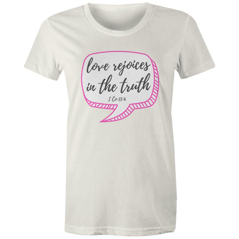 Chirstian-Women's T-Shirt-Love Rejoices in The Truth-Studio Salt & Light