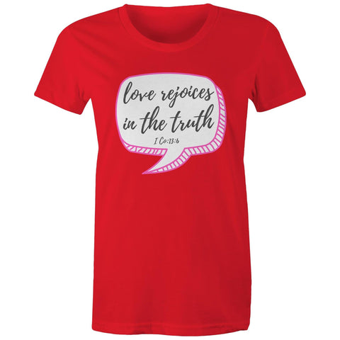 Chirstian-Women's T-Shirt-Love Rejoices in The Truth-Studio Salt & Light